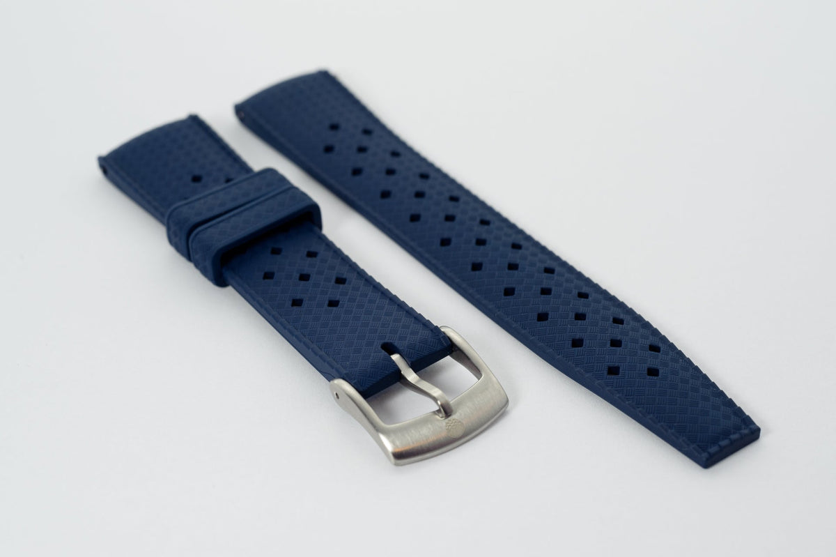 Blue perforated rubber strap with buckle