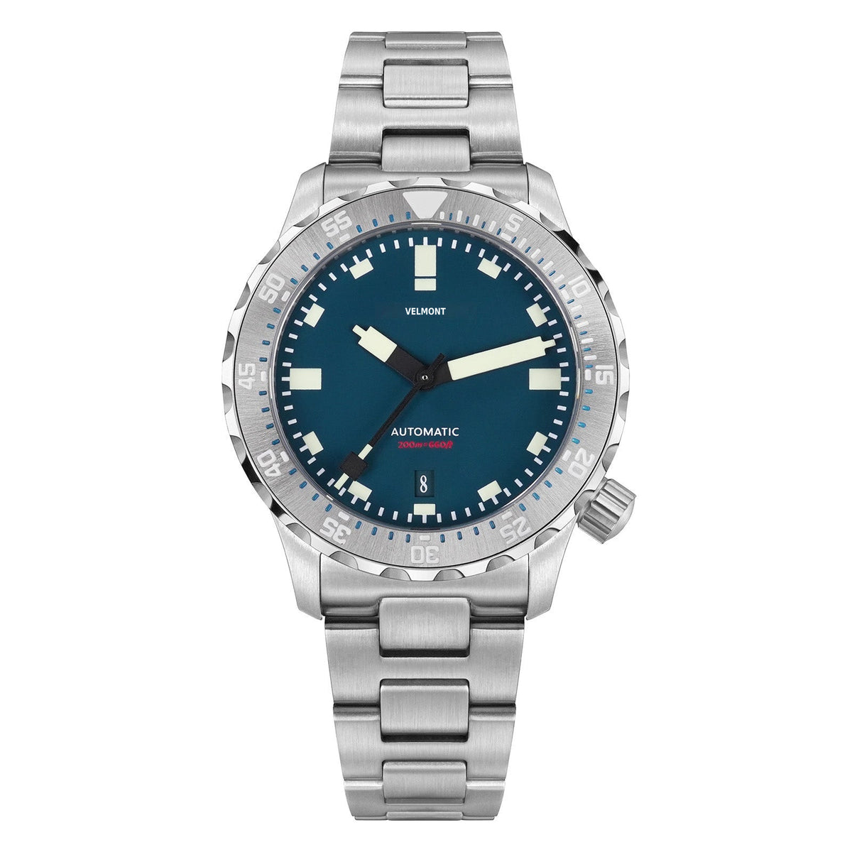 Blue-dial sports watch with brushed steel case
