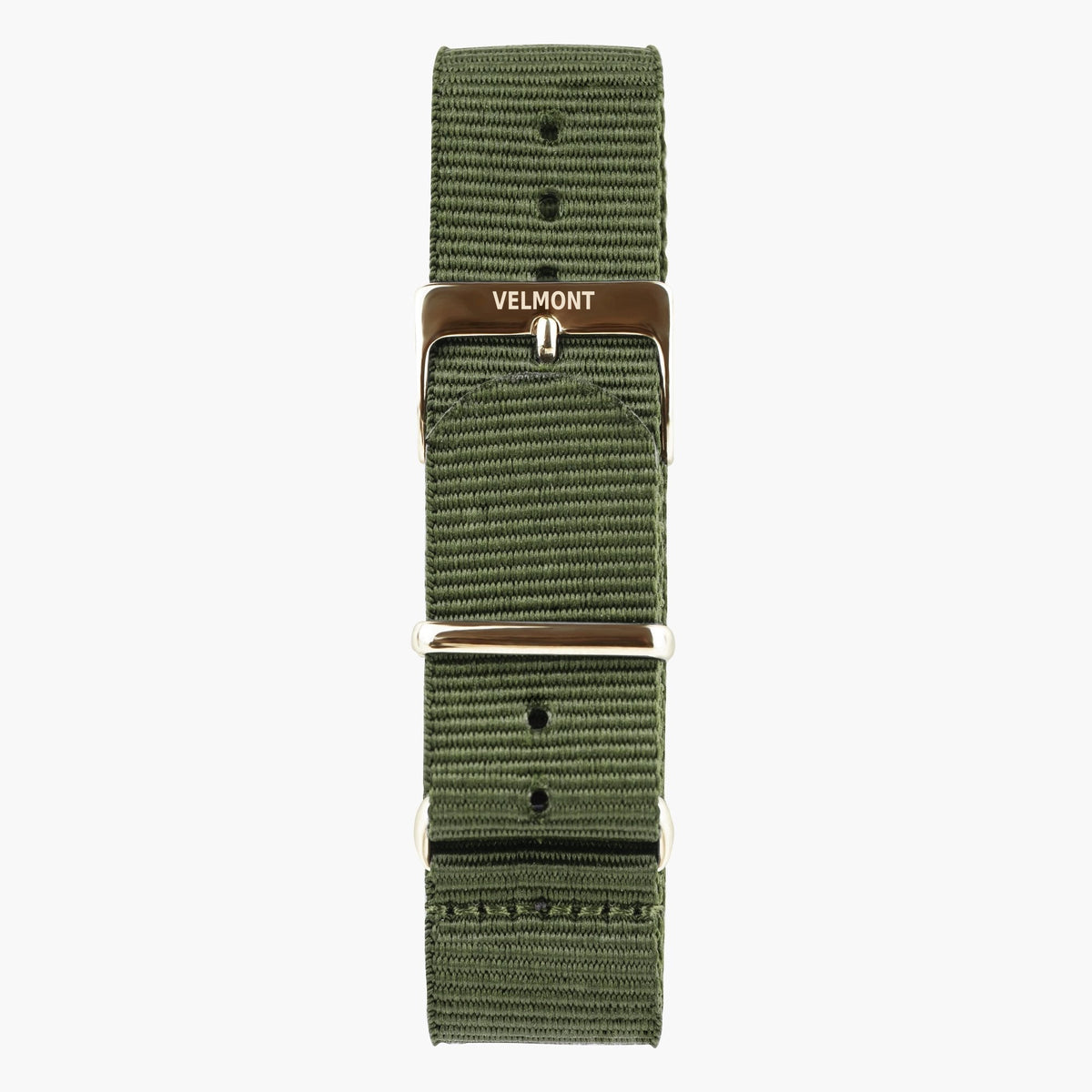 The olive green fabric strap alone, with rose gold-tone hardware.