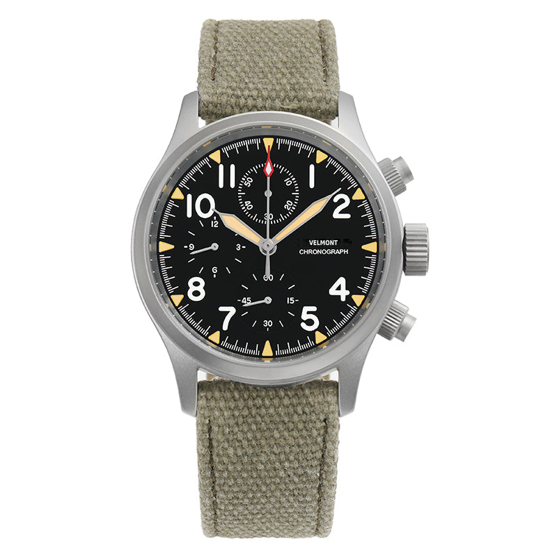 Cream-indices chronograph on a khaki canvas strap
