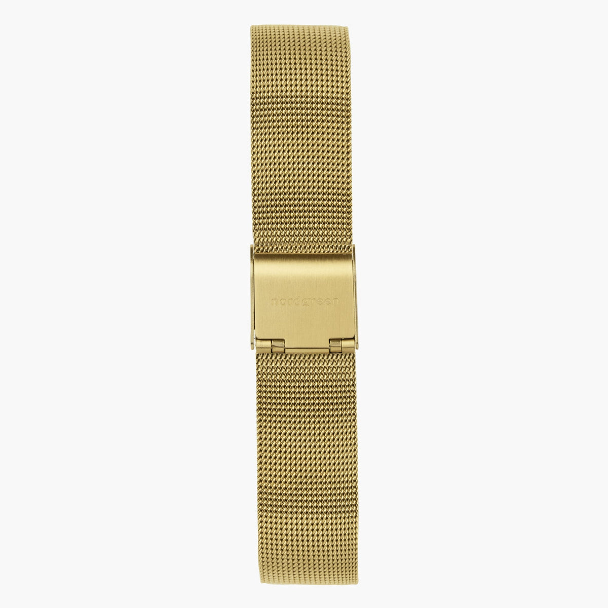 Gold-tone mesh strap with clasp, shown on its own