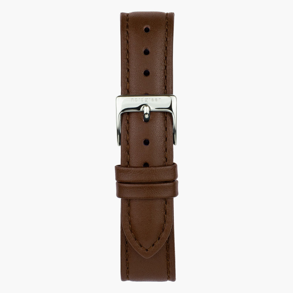 Detached brown strap fastened with a silver-tone pin buckle.