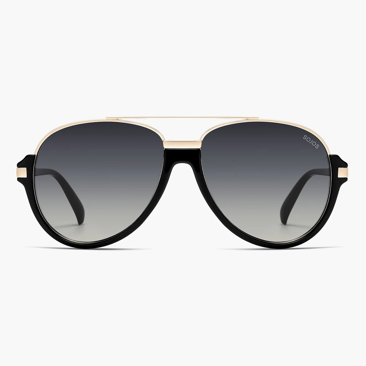 Black aviator sunglasses with gray gradient lenses