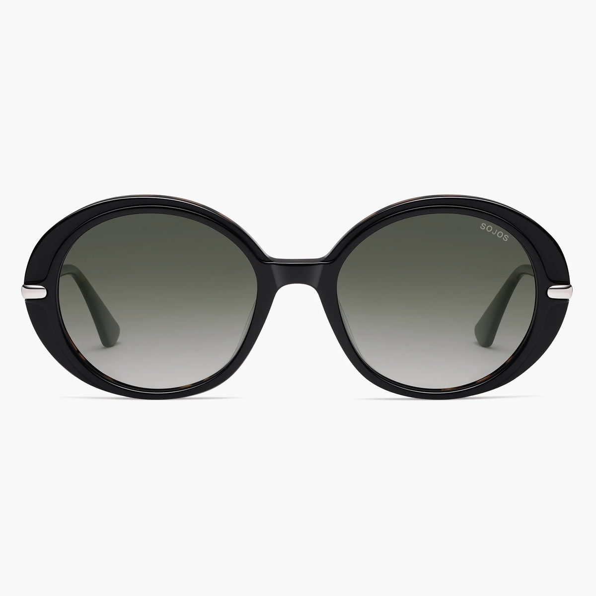 Black round sunglasses with gray gradient lenses