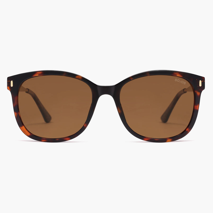 Tortoise oversized square sunglasses with brown lenses, front view