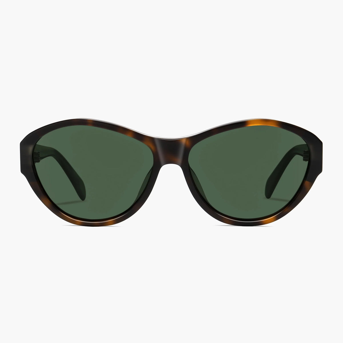 Tortoise rounded cat eye sunglasses with green-brown lenses