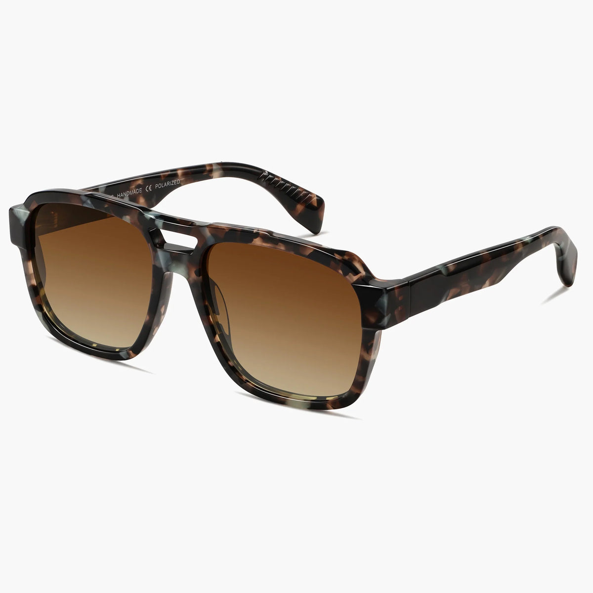 Tortoise double-bridge sunglasses, angled view