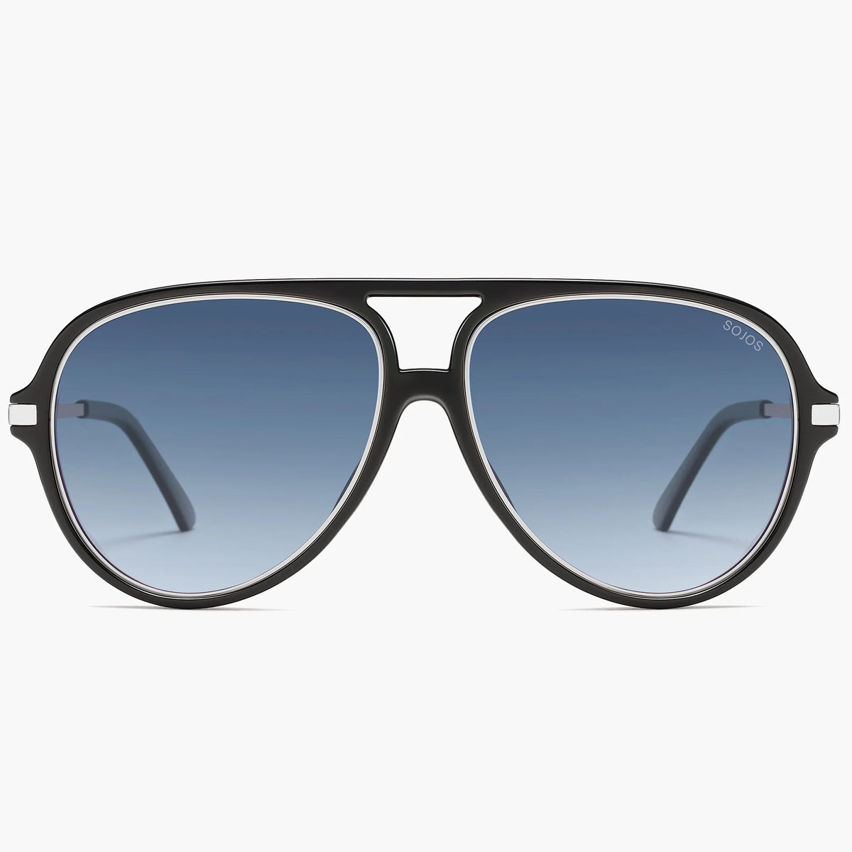 Black aviator sunglasses with blue gradient lenses