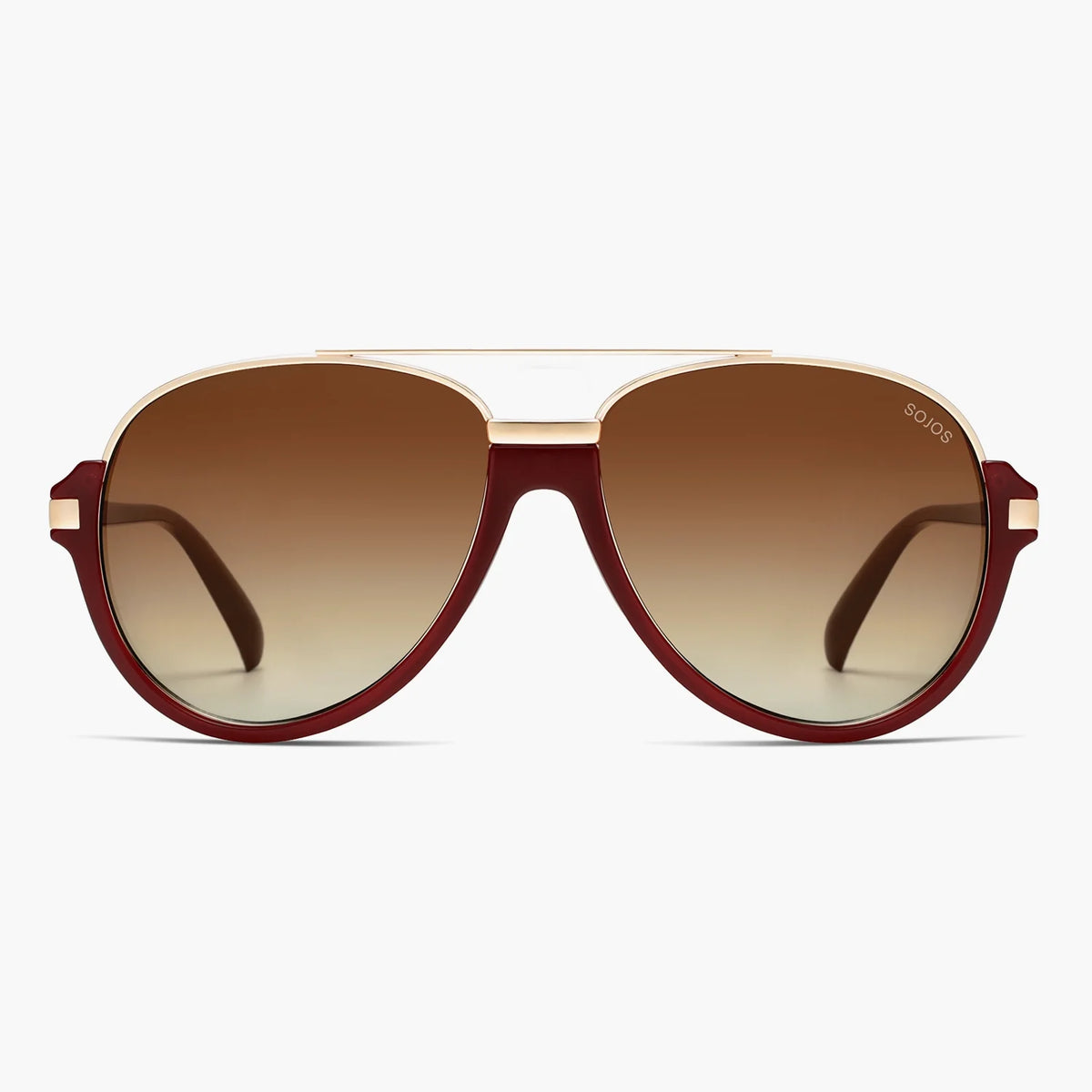 Red aviator sunglasses with brown gradient lenses
