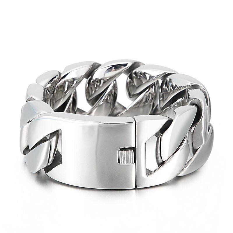 Silver-tone heavy curb link bracelet with box clasp