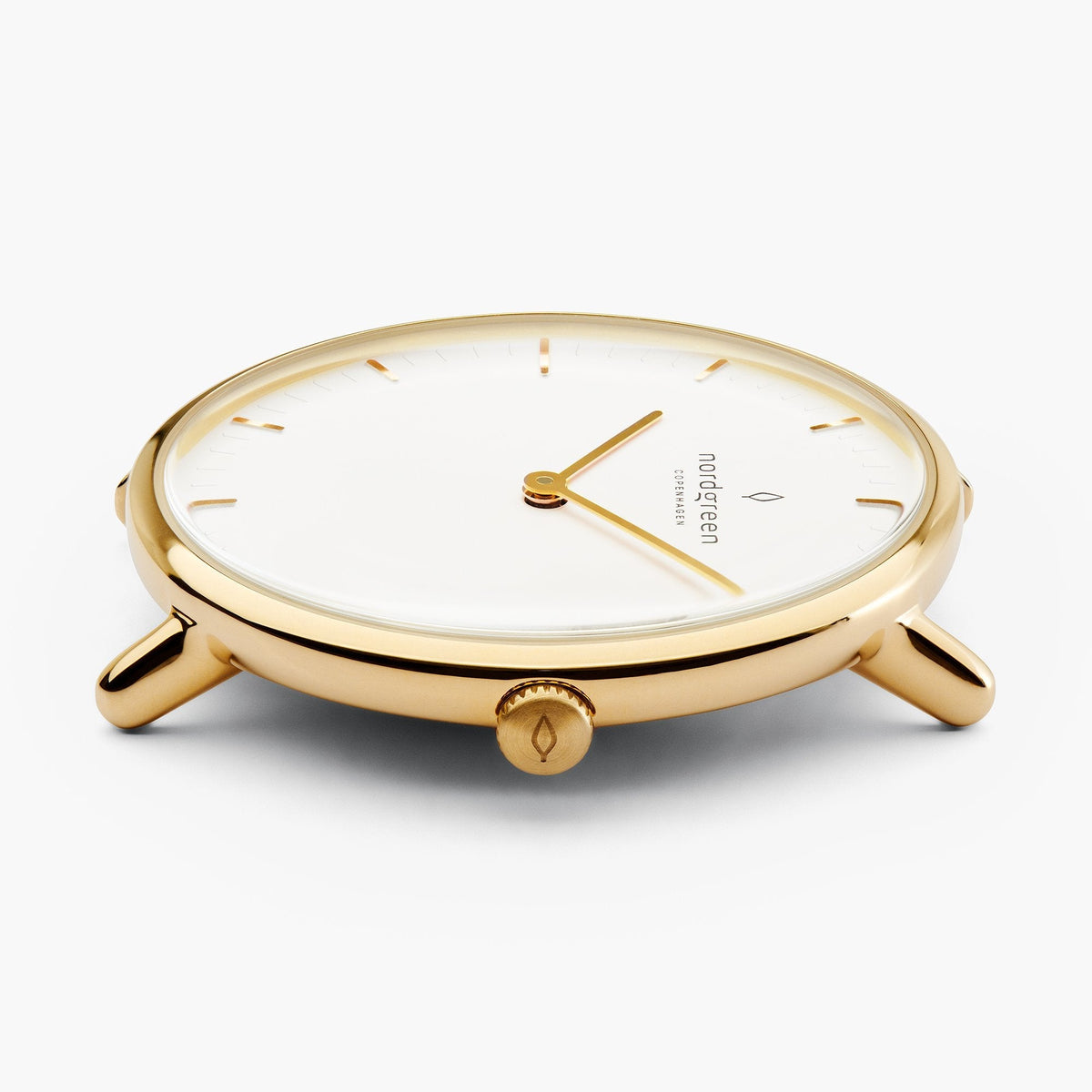 Gold-tone case shown in profile with slim lugs and a small crown.