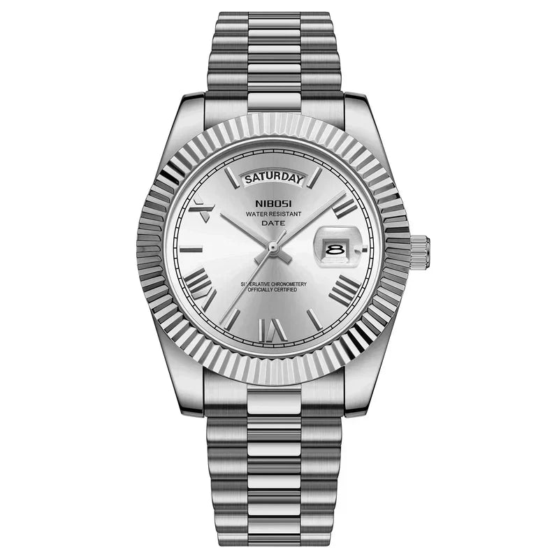 Steel watch with silver dial