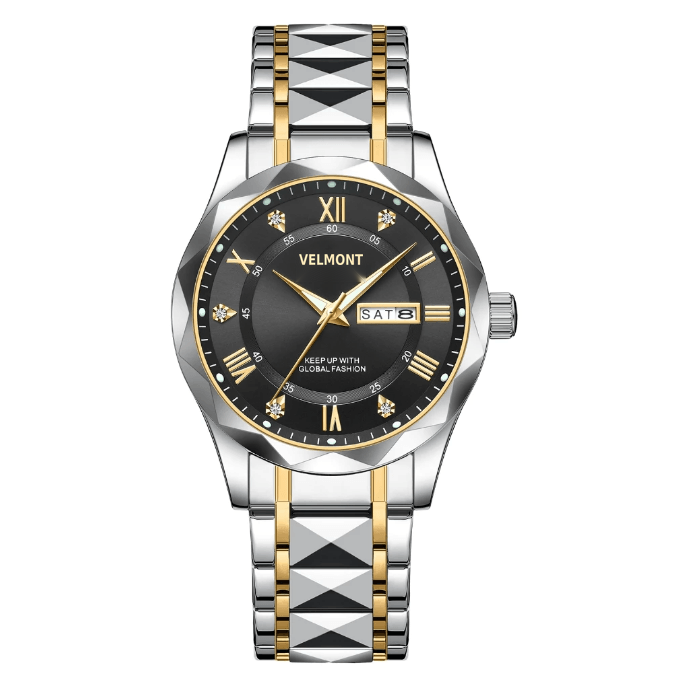 Two tone watch with black dial