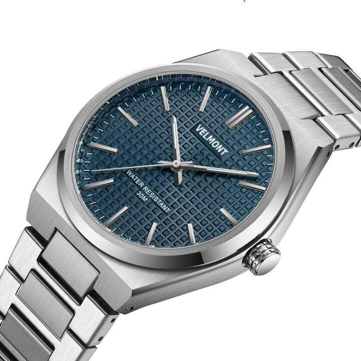 Blue waffle dial at an angle
