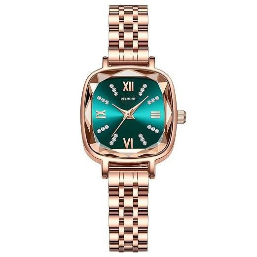 Square watch with teal dial