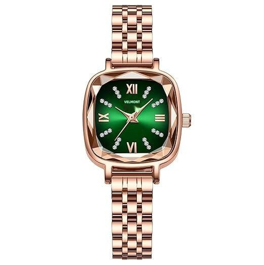 Square watch with green dial
