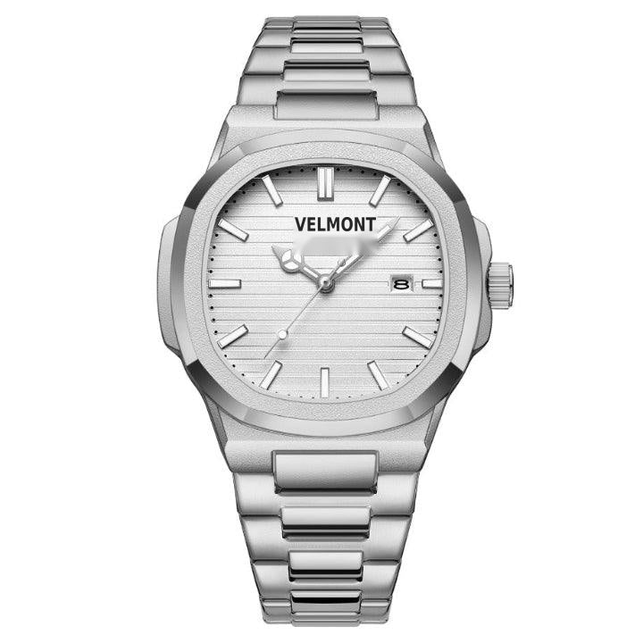 Steel watch with white dial