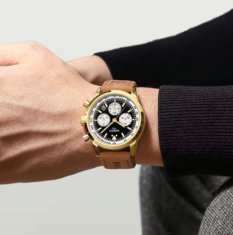 Gold-tone chronograph on the wrist