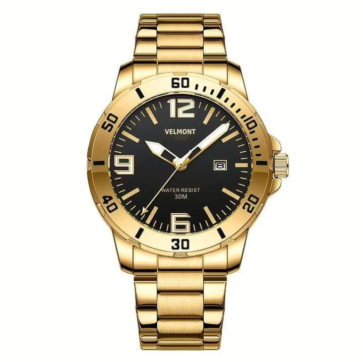 Gold-tone watch with black dial