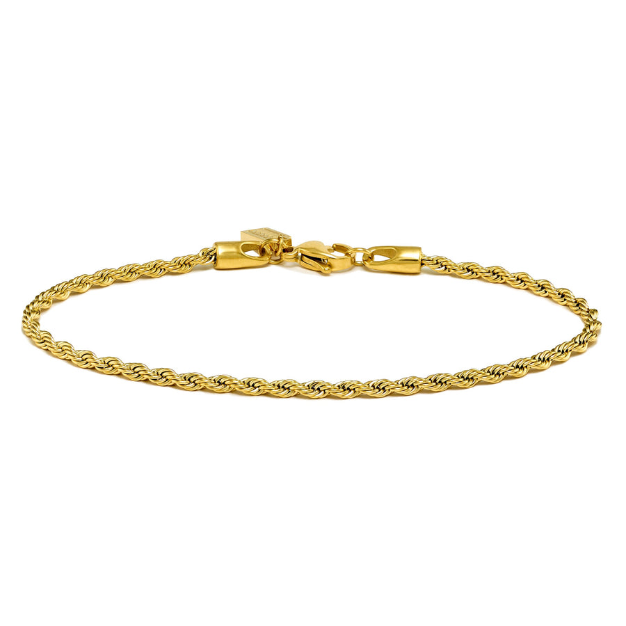 Gold-tone rope chain bracelet laid flat