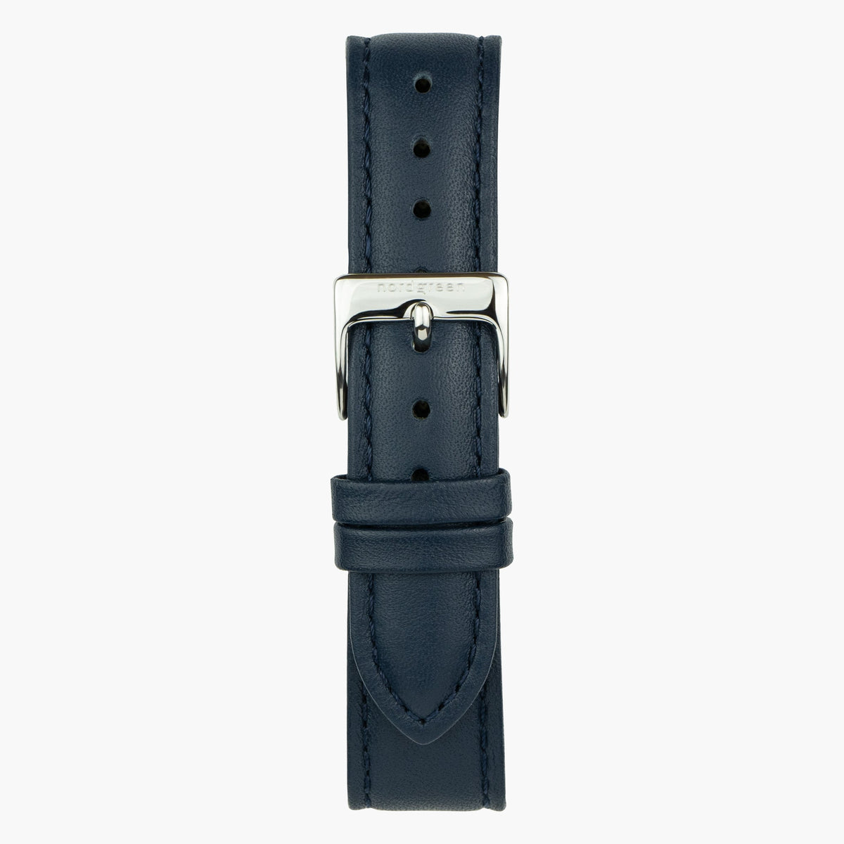Navy replacement watch strap with polished silver-tone pin buckle