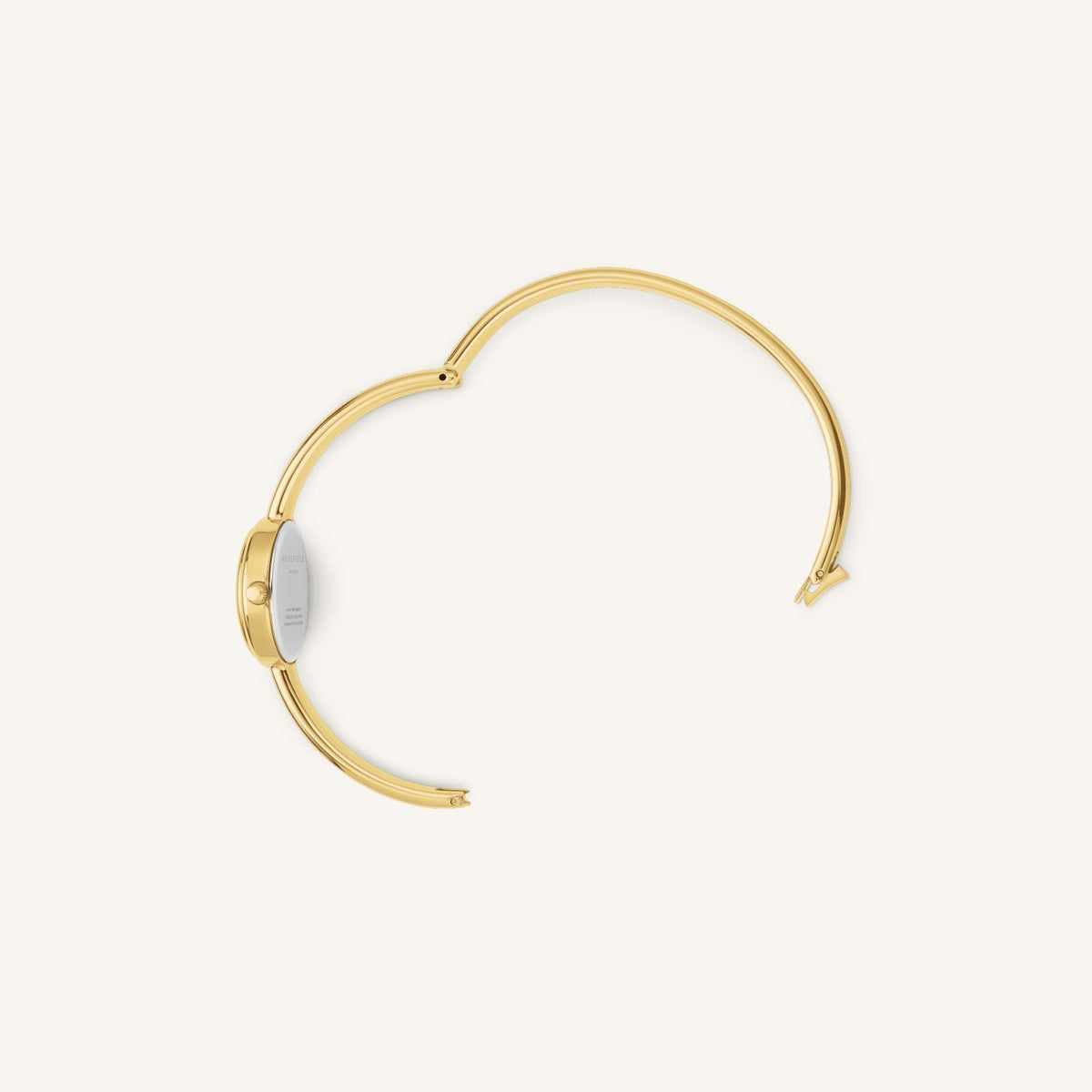 Bangle watch shown open at the hinge