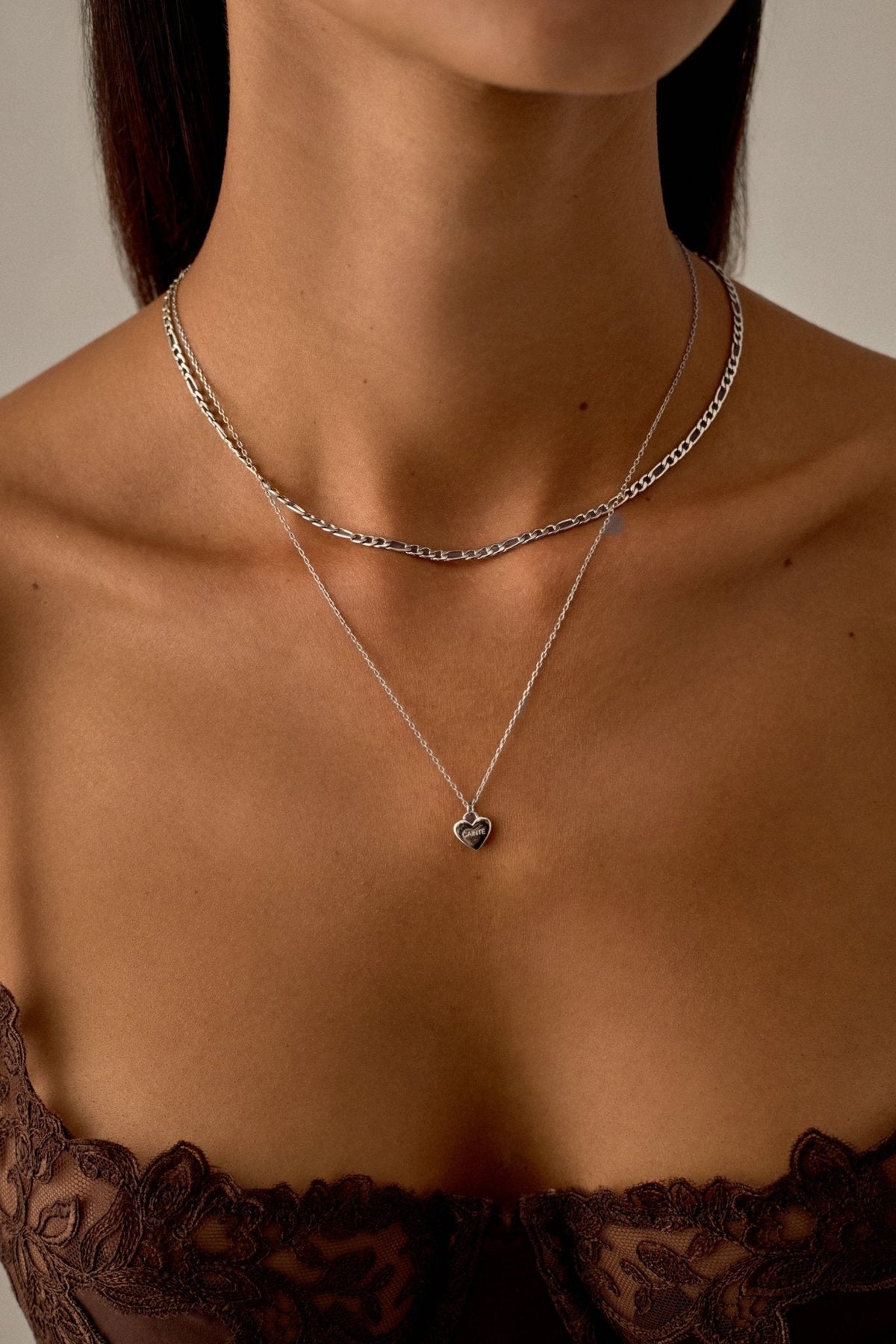 Silver-tone figaro chain necklace, view 2 of 5