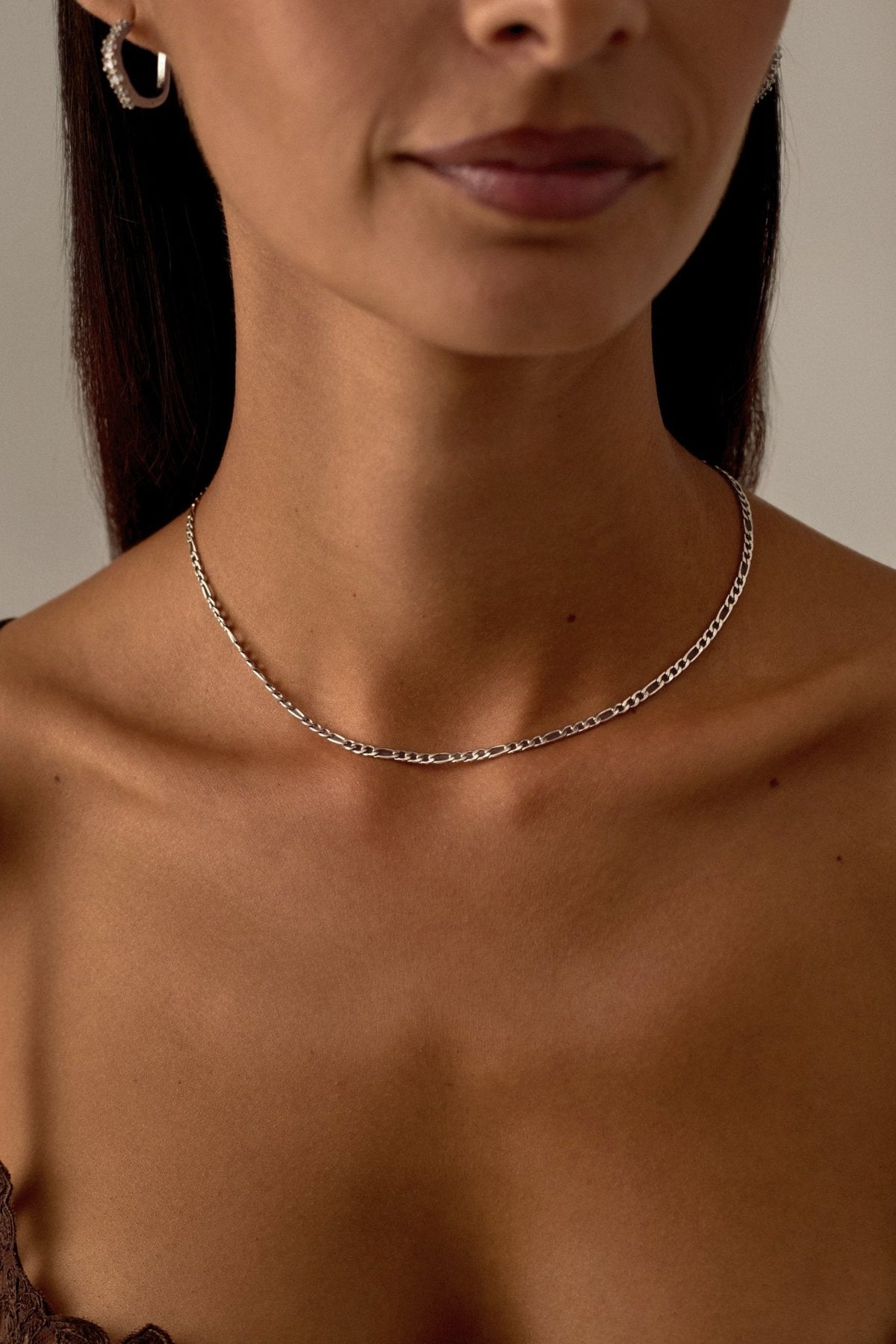 Silver-tone figaro chain necklace, view 4 of 5