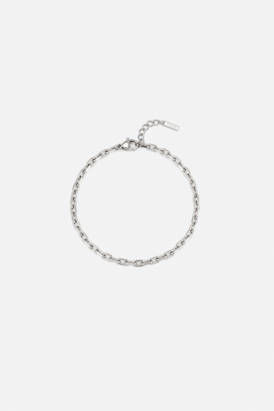 Silver-tone 3 mm anchor chain bracelet, front view on a light background