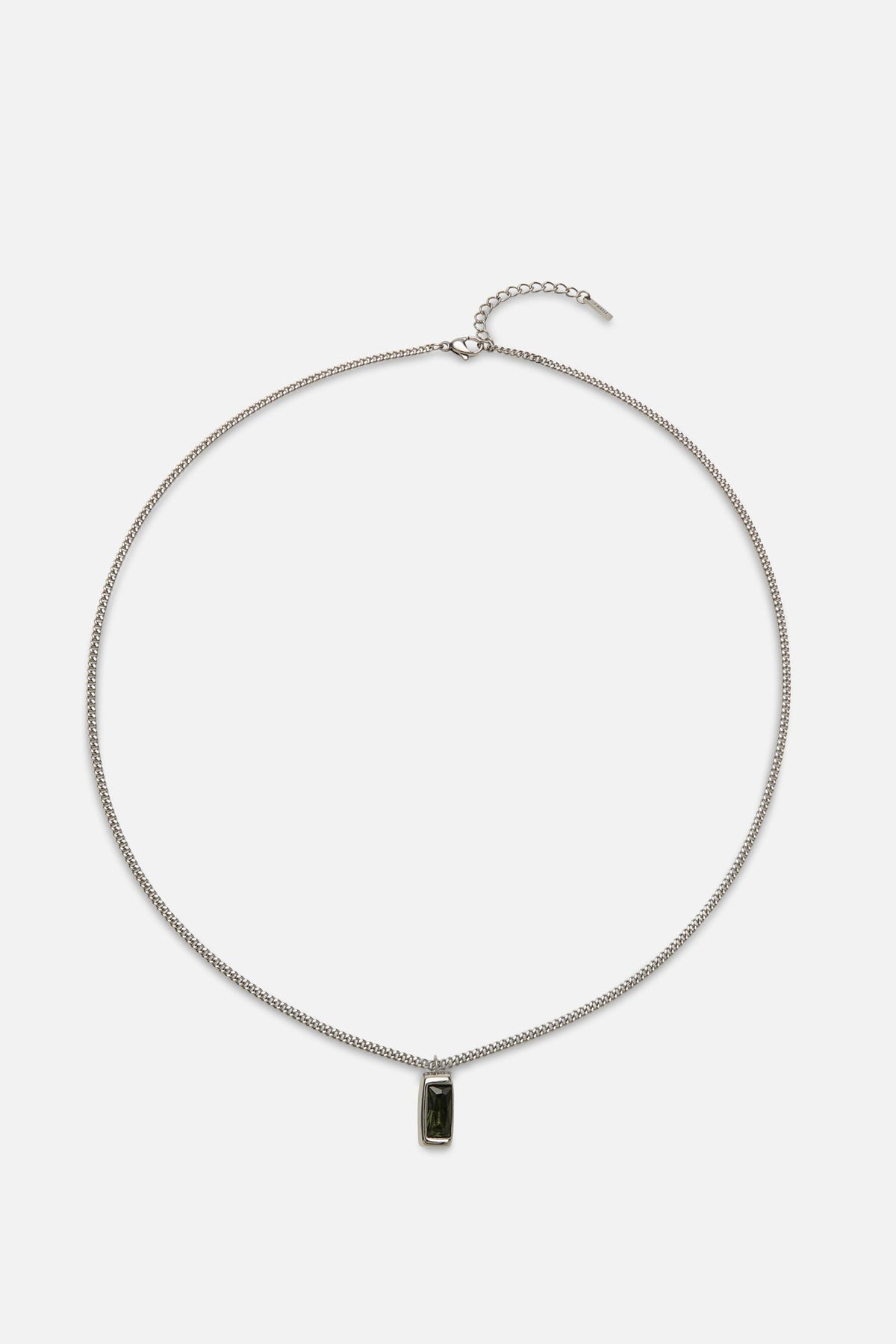Silver-tone necklace with a rectangular green stone pendant, view 3 of 5