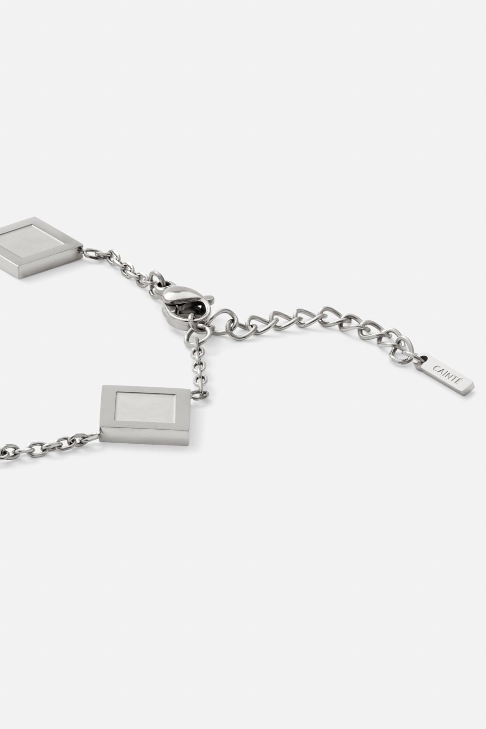 Silver-tone station chain bracelet with square plates, view 3 of 5