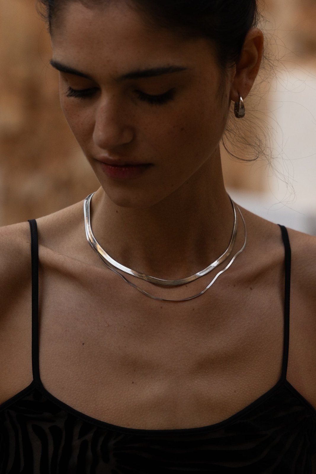 Silver-tone 2 mm herringbone chain necklace, view 7 of 8