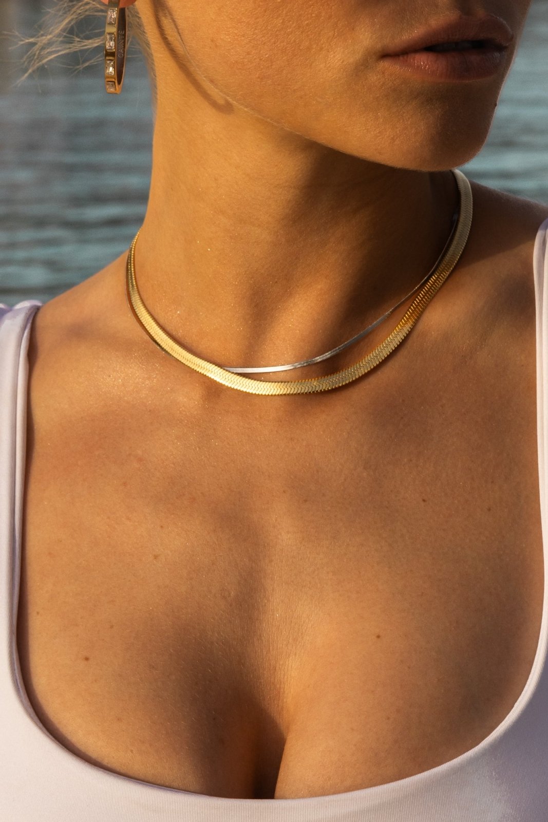 Silver-tone 2 mm herringbone chain necklace, view 5 of 8