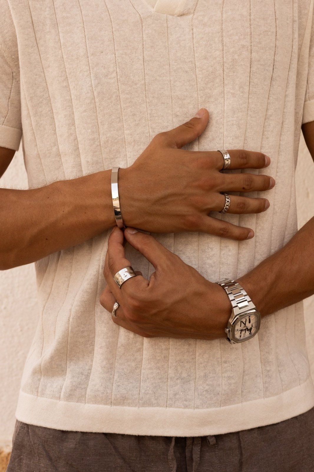Silver-tone polished cuff bracelet, view 5 of 7