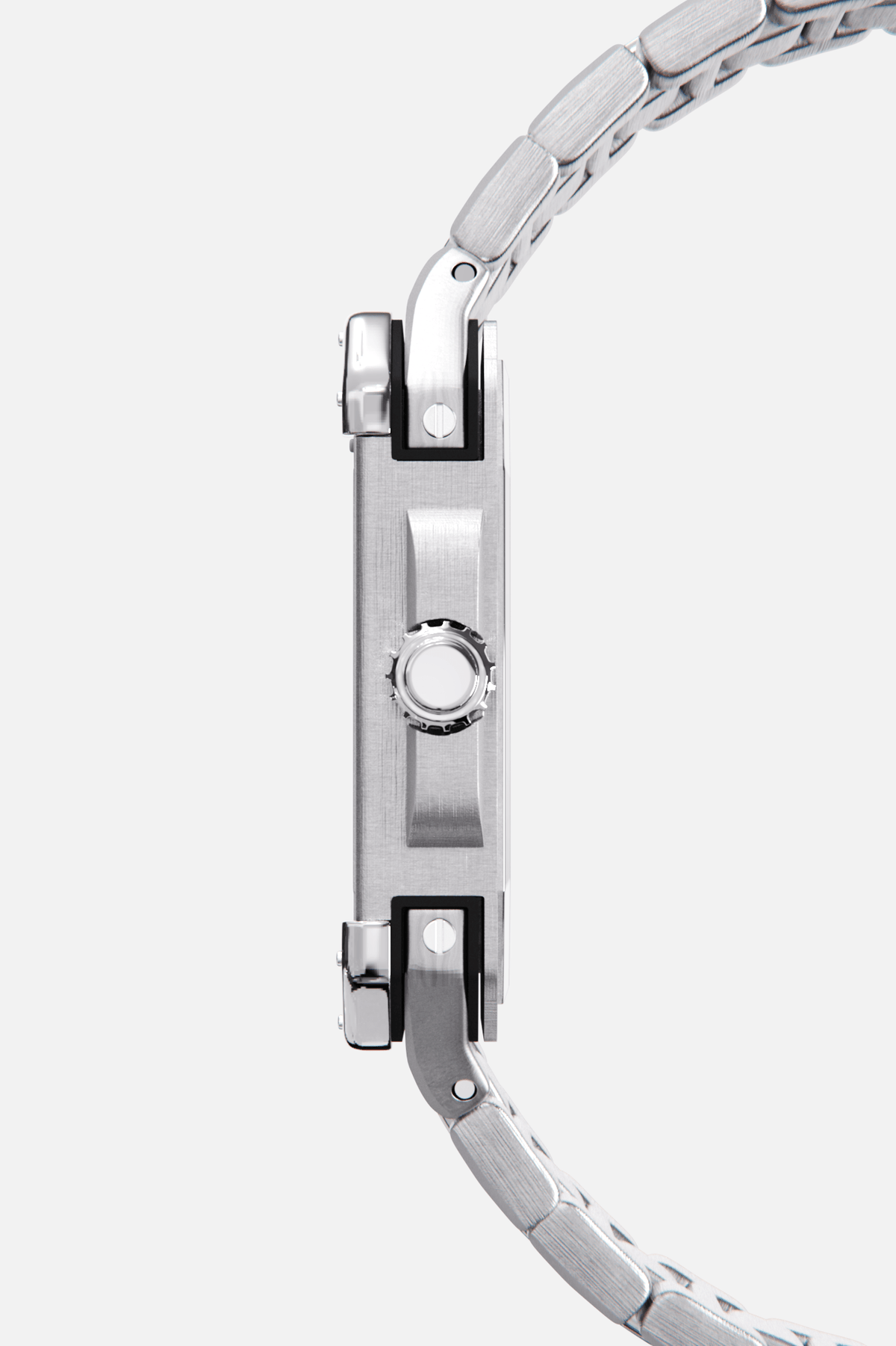 Side profile of the square case and crown