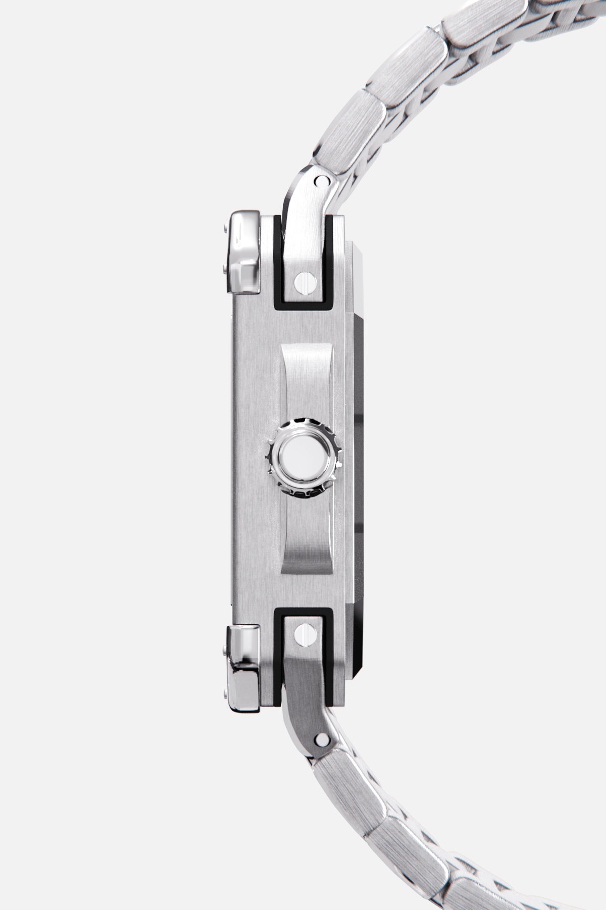 Side profile of the square case and crown