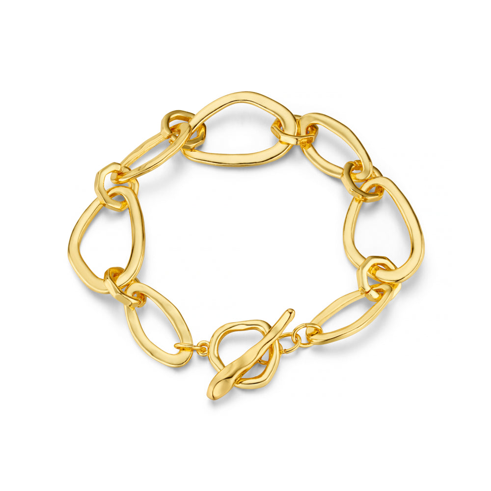 Gold-tone organic oval link bracelet with T-bar closure
