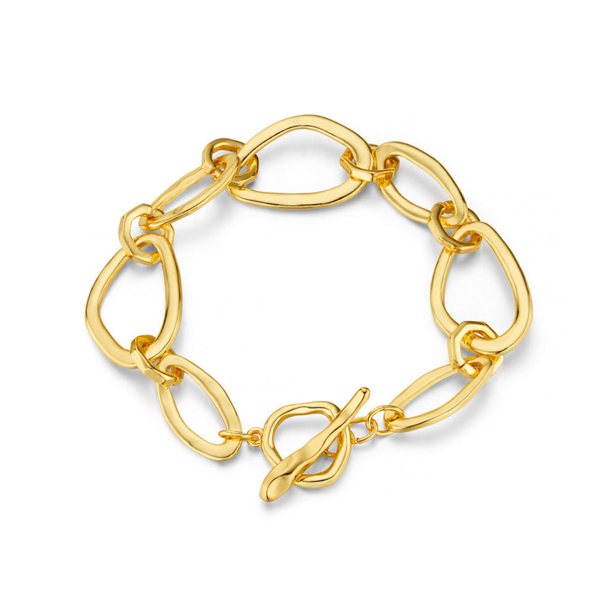 Gold-tone organic oval link bracelet with T-bar closure