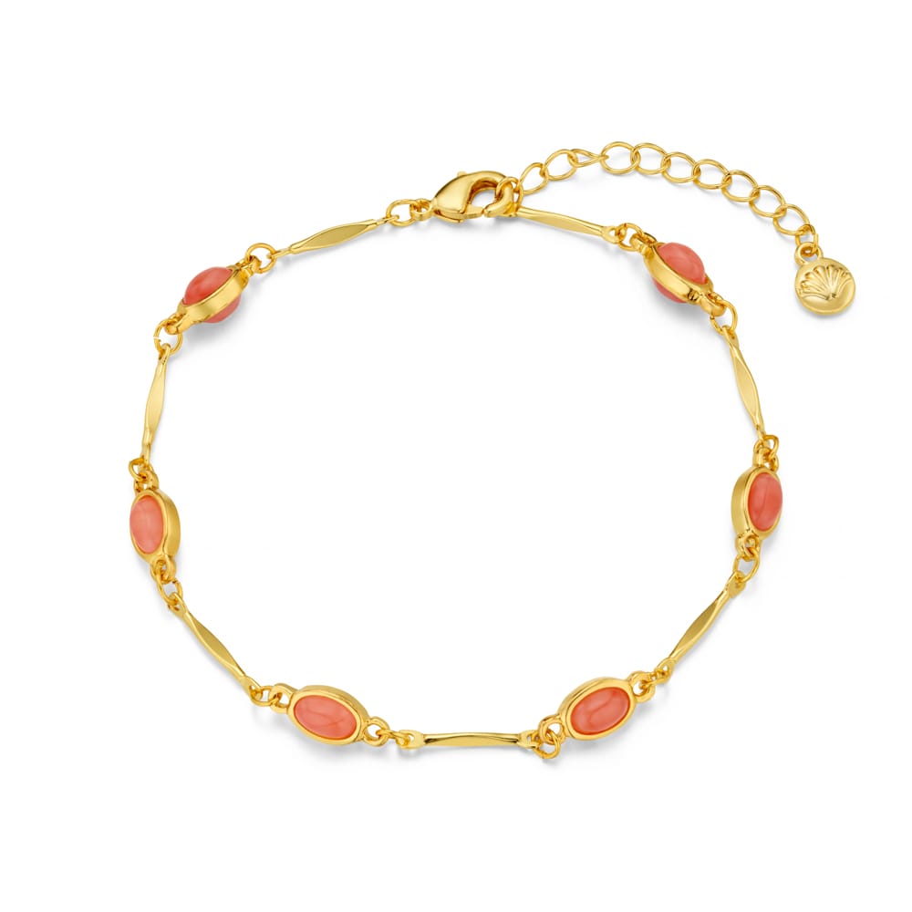 Gold-tone bar link bracelet with pink oval stones