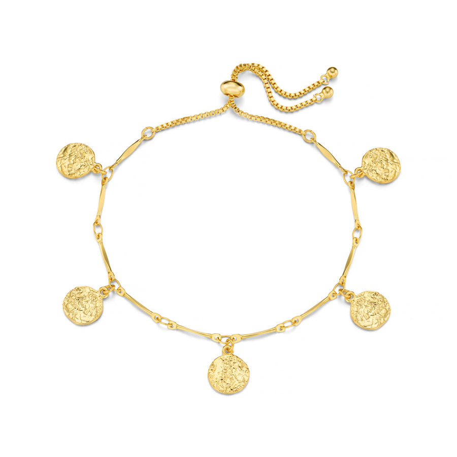 Gold-tone charm bracelet with five coin charms