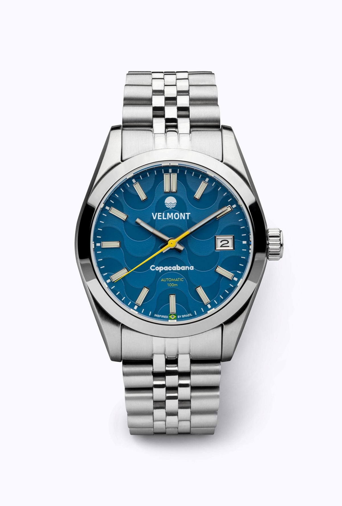 Blue wave dial watch on a steel bracelet