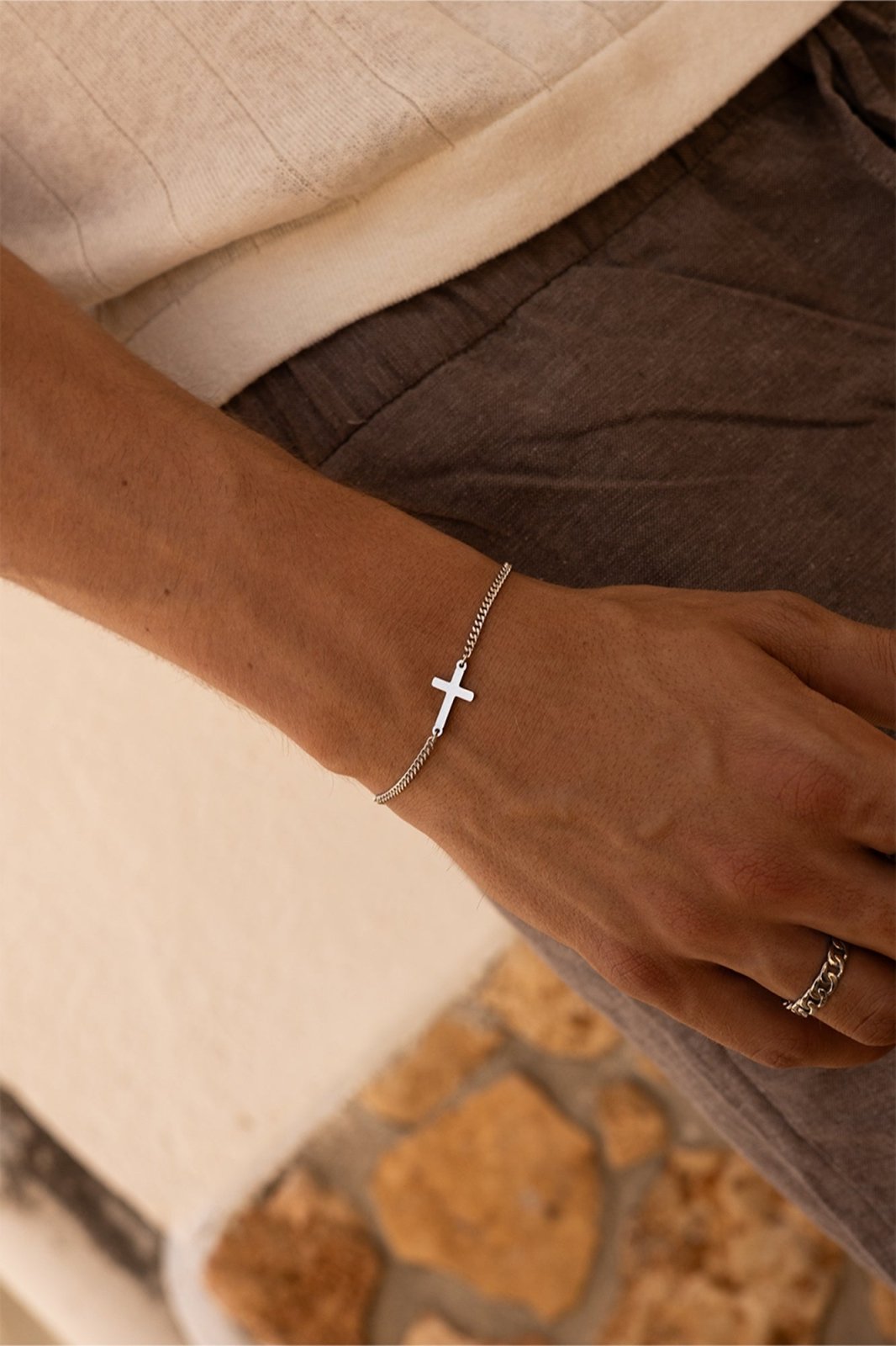 Silver-tone sideways cross chain bracelet, view 5 of 7