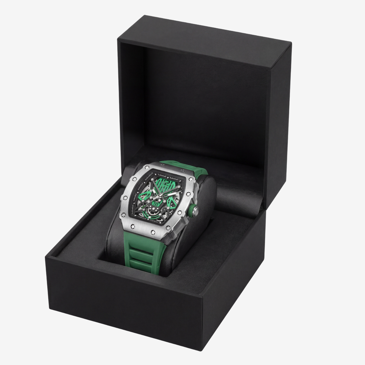 Watch in an open presentation box