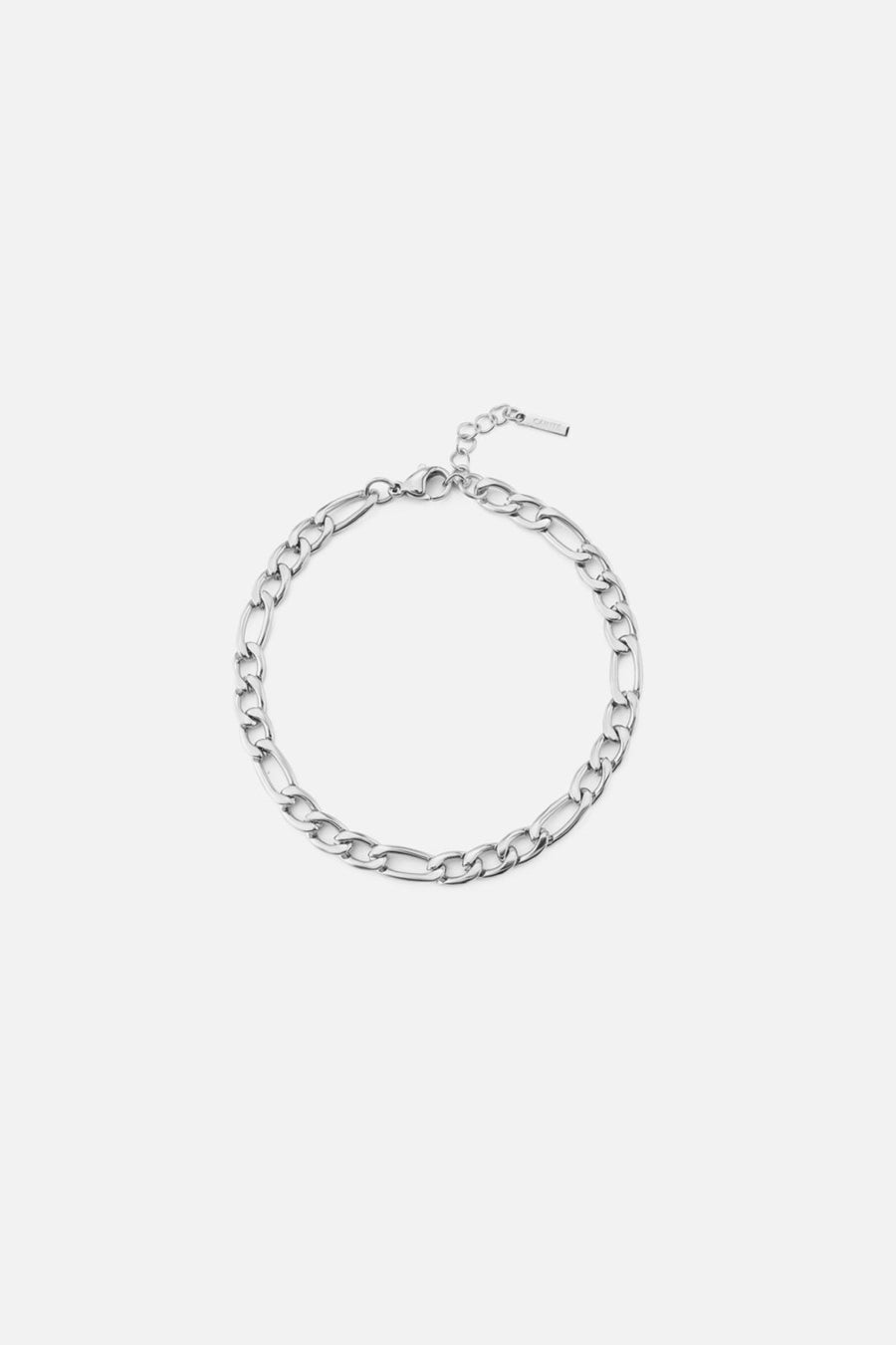 Silver-tone 5 mm figaro chain bracelet, front view on a light background