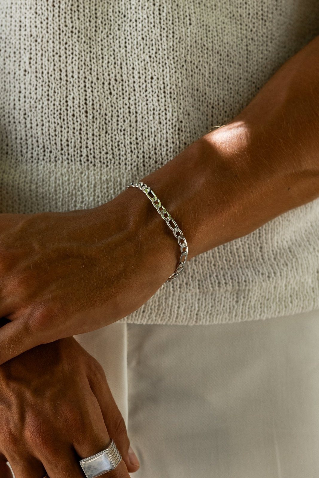 Silver-tone 5 mm figaro chain bracelet, view 4 of 4