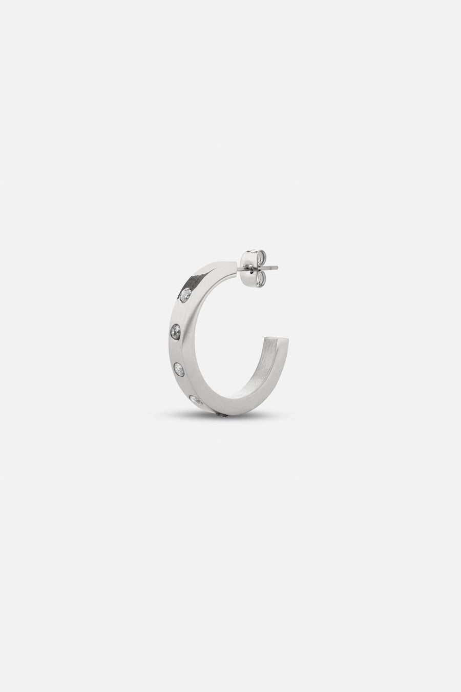 Silver-tone open hoop earring with small clear stones