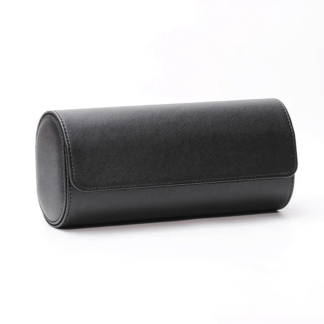 Black textured three-watch roll case, closed