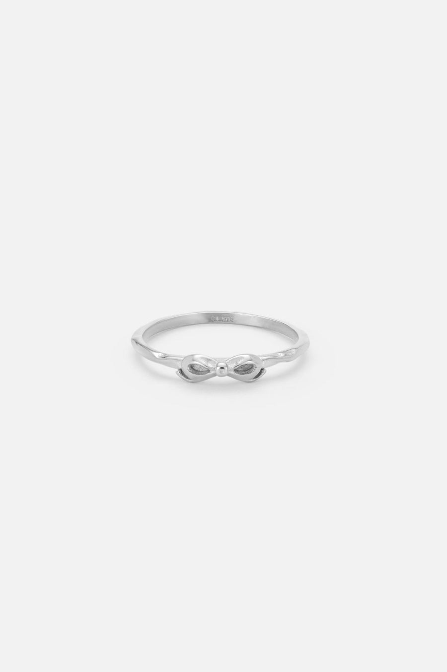 Silver-tone slim knot ring, front view on a light background