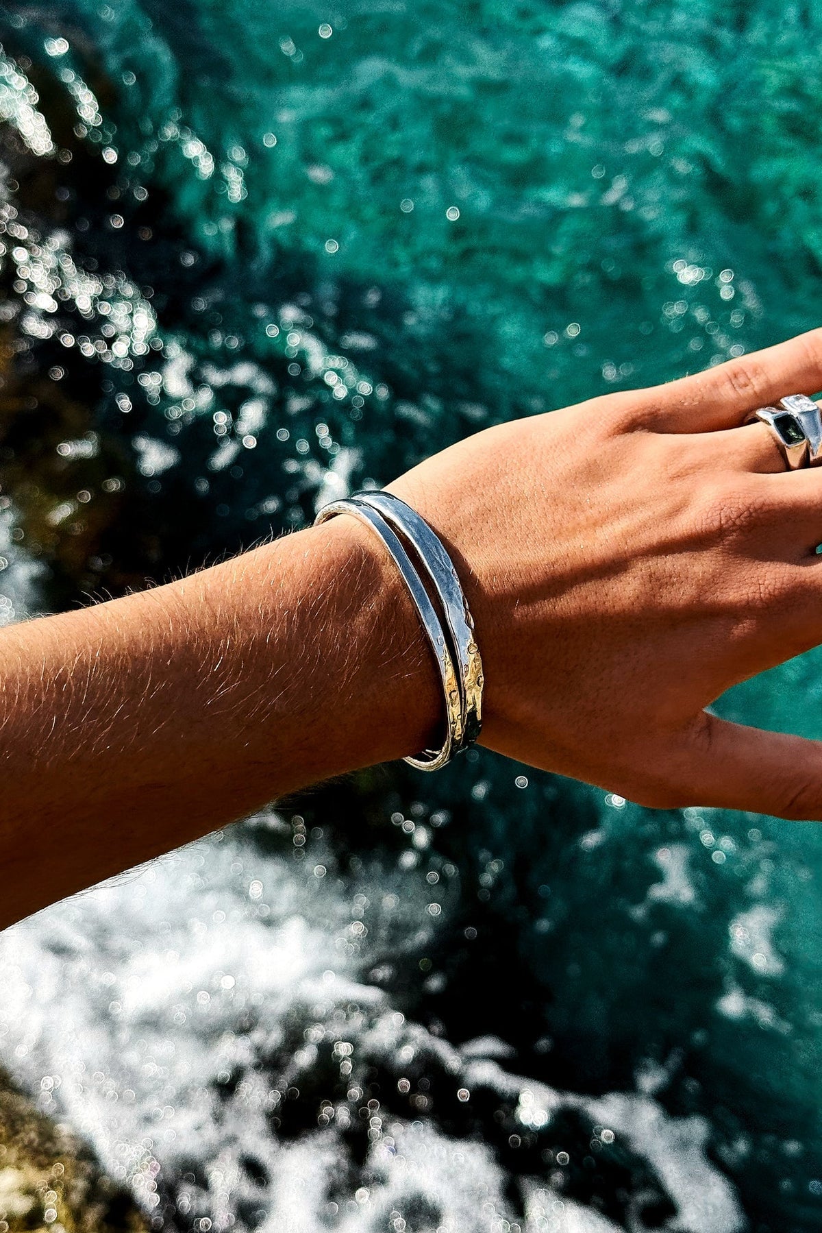 Silver-tone double band cuff bracelet, view 6 of 9