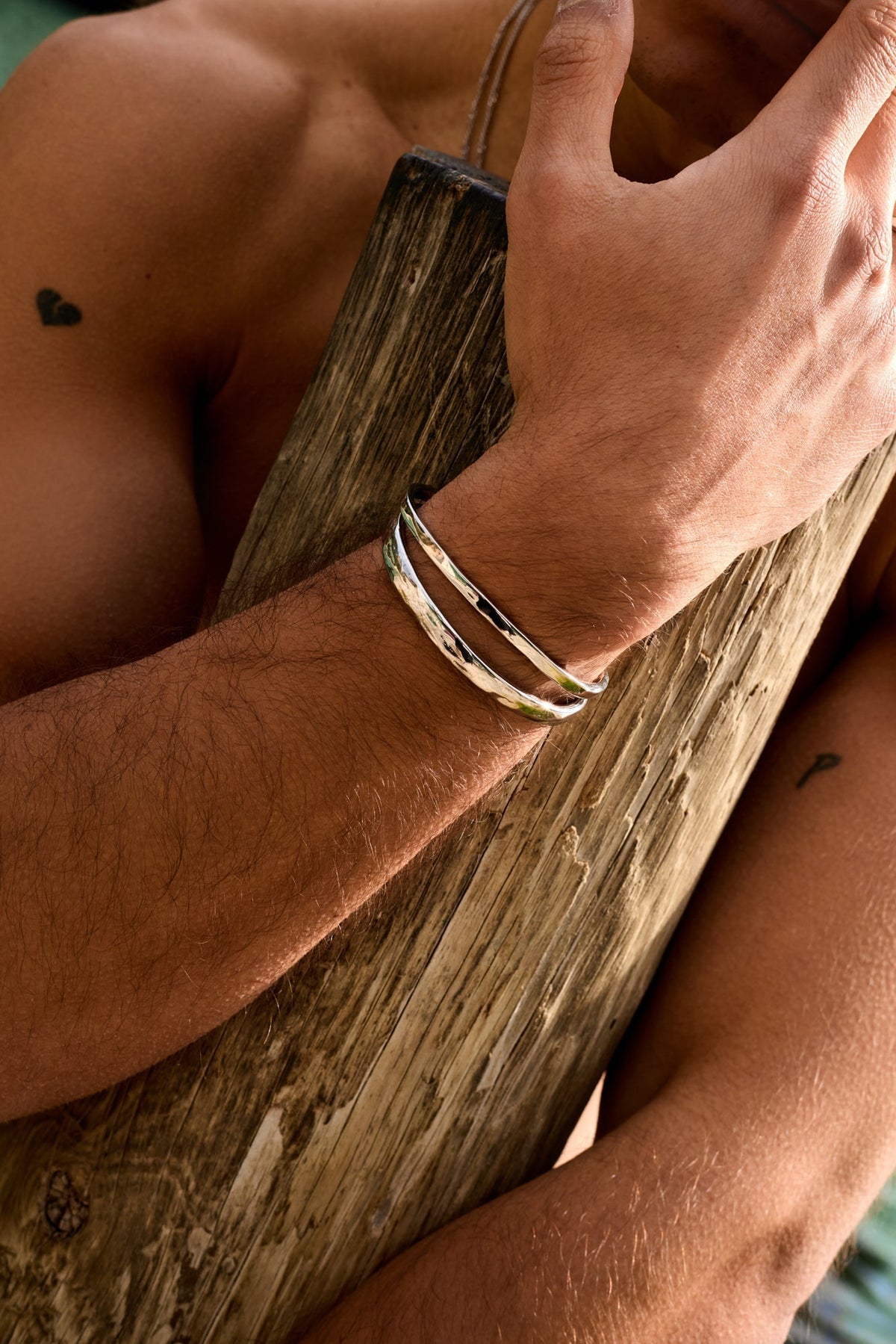 Silver-tone double band cuff bracelet, view 4 of 9